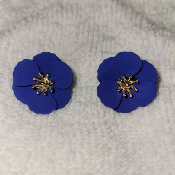 Anthropologie Jewelry - Anthro navy blue flower stud earrings